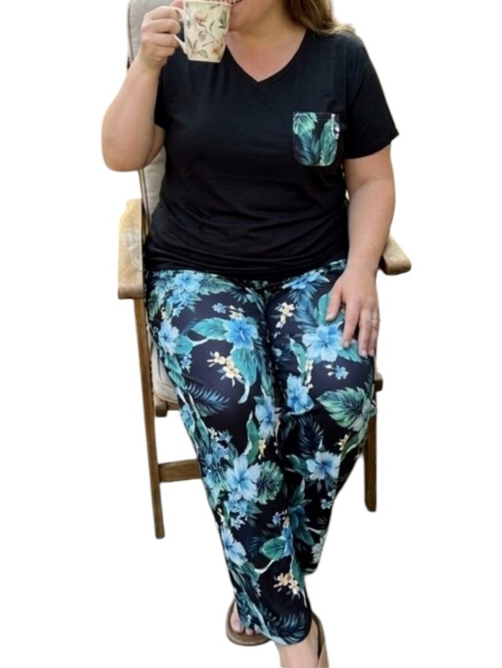 Women's 2 Piece Pajama Set Long Pants Floral Print Lounge Pants Size 1X
